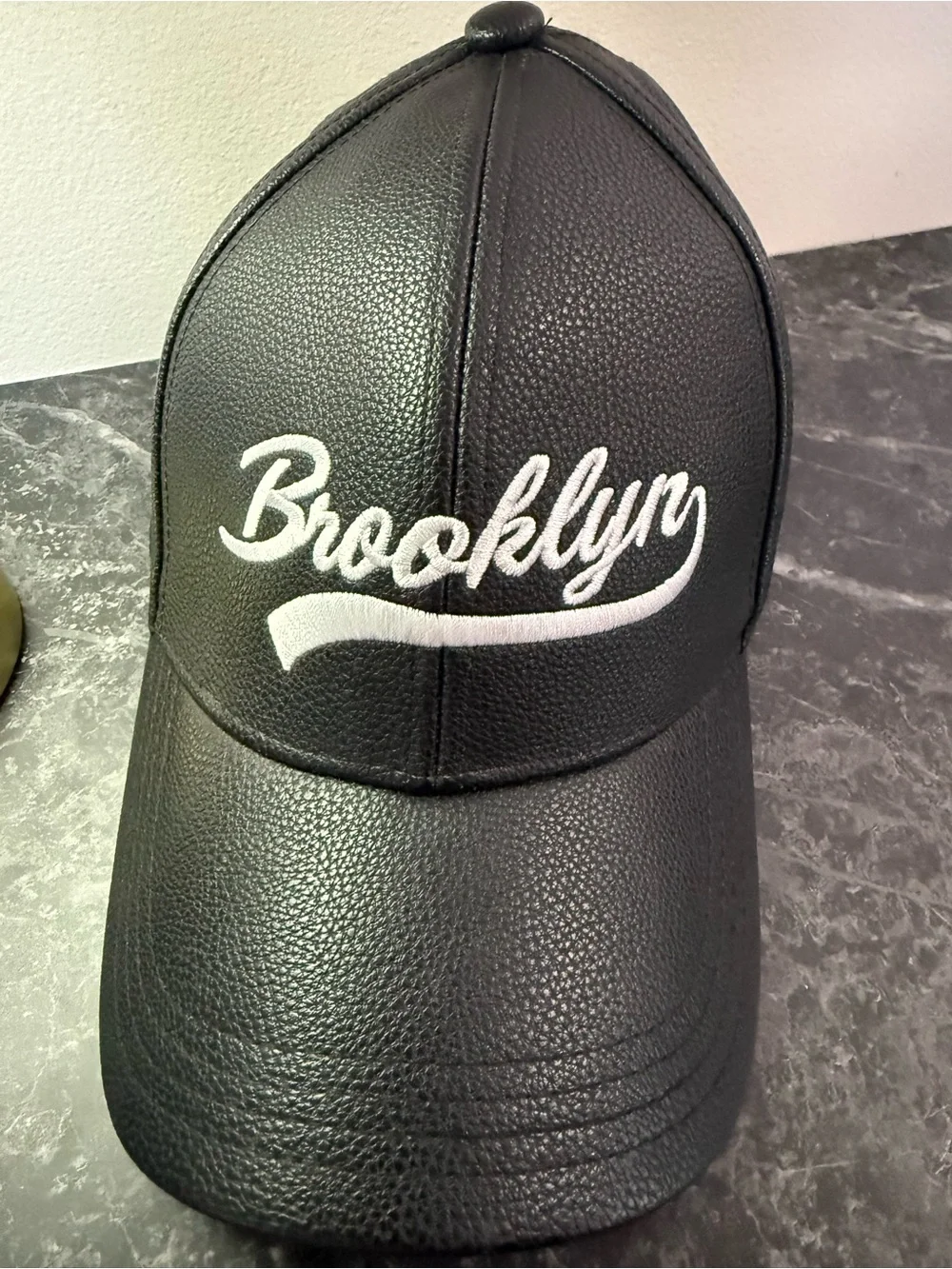 Brooklyn Script Baseball Faux Leather Cap